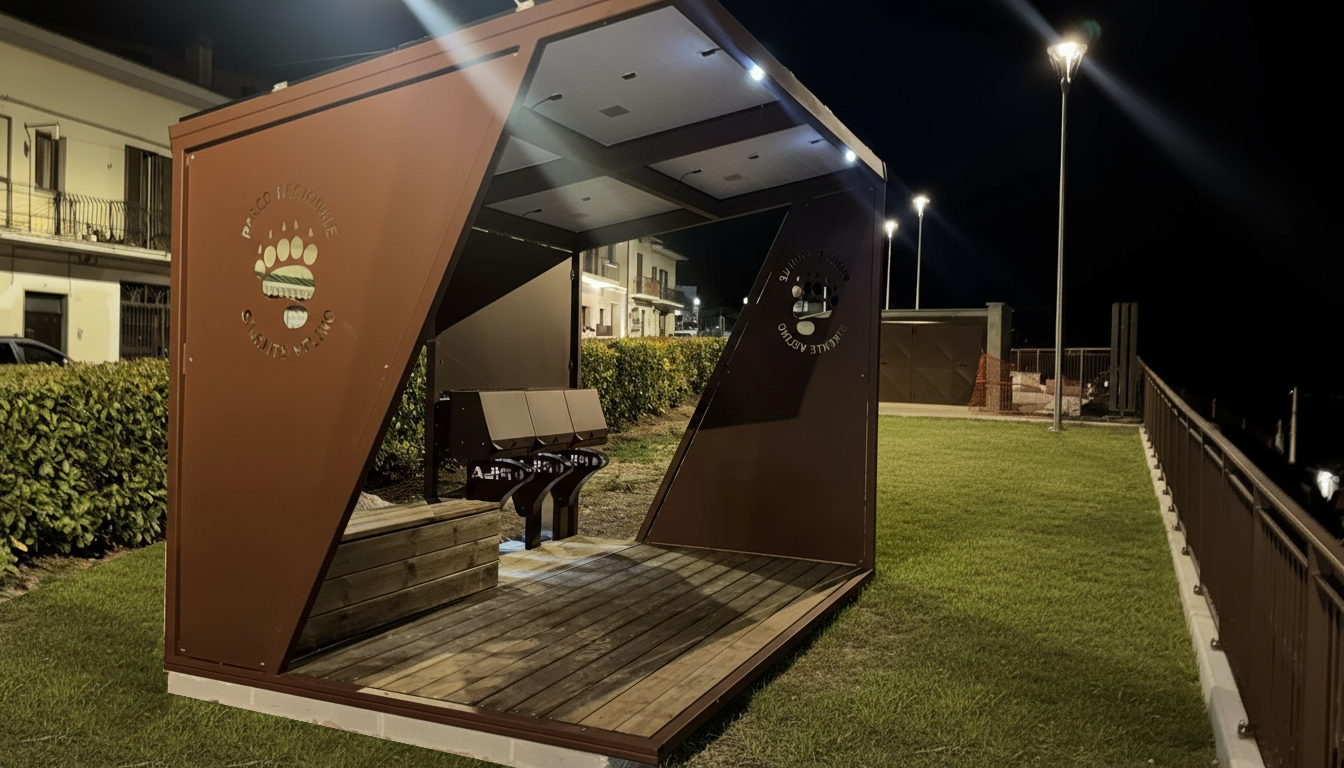 Pensilina fotovoltaica carica ebike eBkube di notte